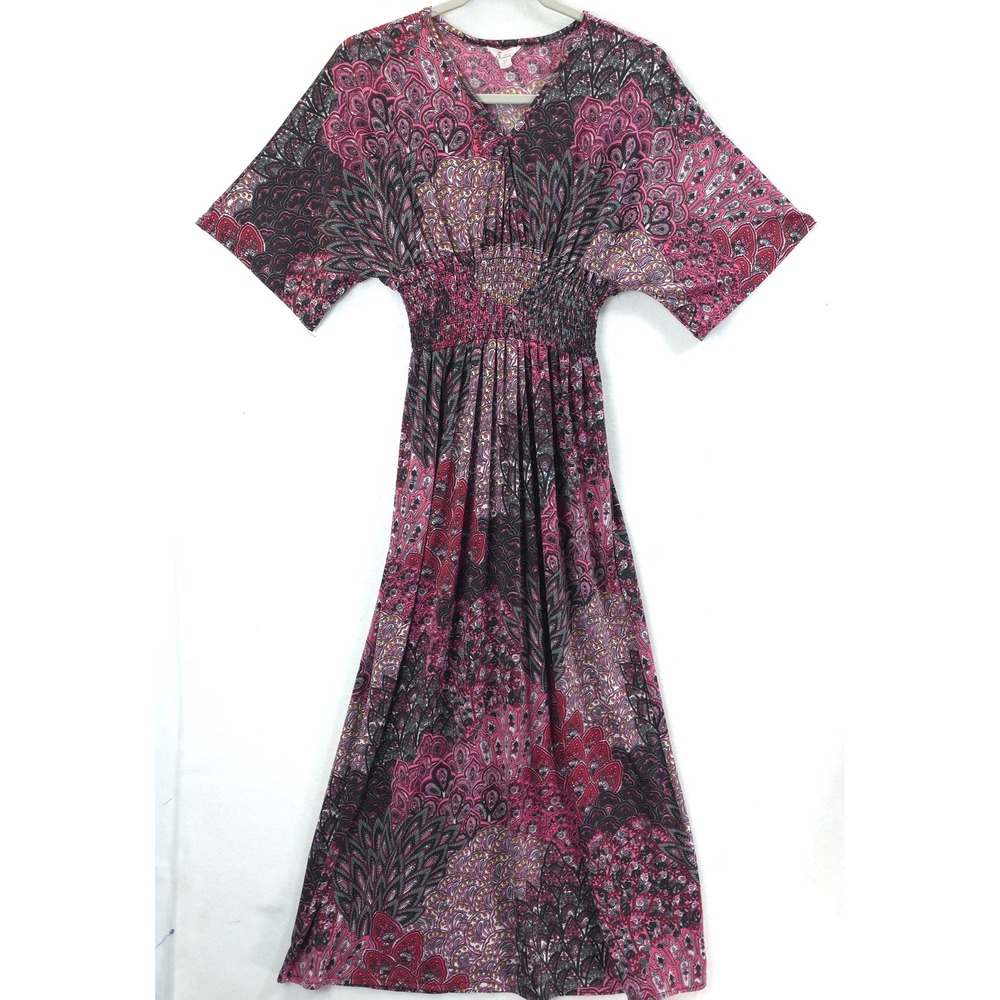 5th & Love Maxi Dress Smocked Waist Paisley Pink Purple Womens Large Boho